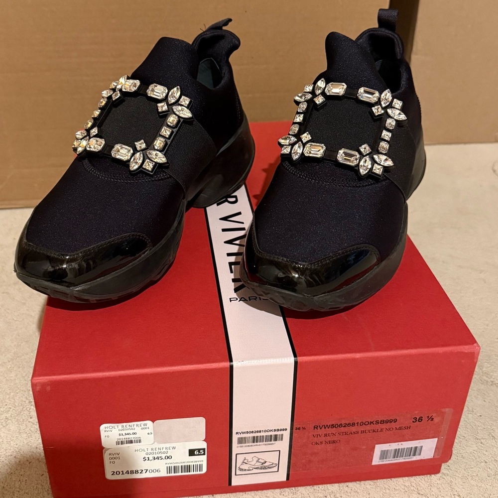 Roger Vivier Black Slip-On Sneakers with Crystal Buckle